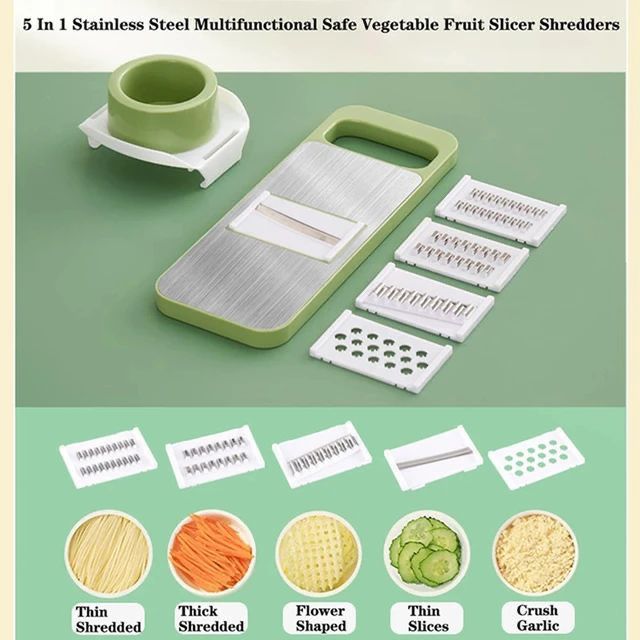 5-in-1 Stainless Steel Vegetable Cutter | Multi-Functional Slicer & Handheld Chopper